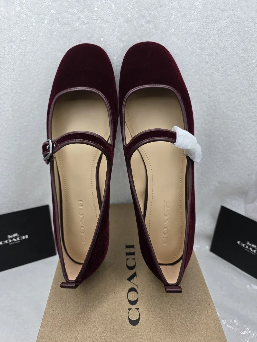 Coach C Rivet Velvet Burgendy Mary Jane Buckle Strap Women's sz 11
